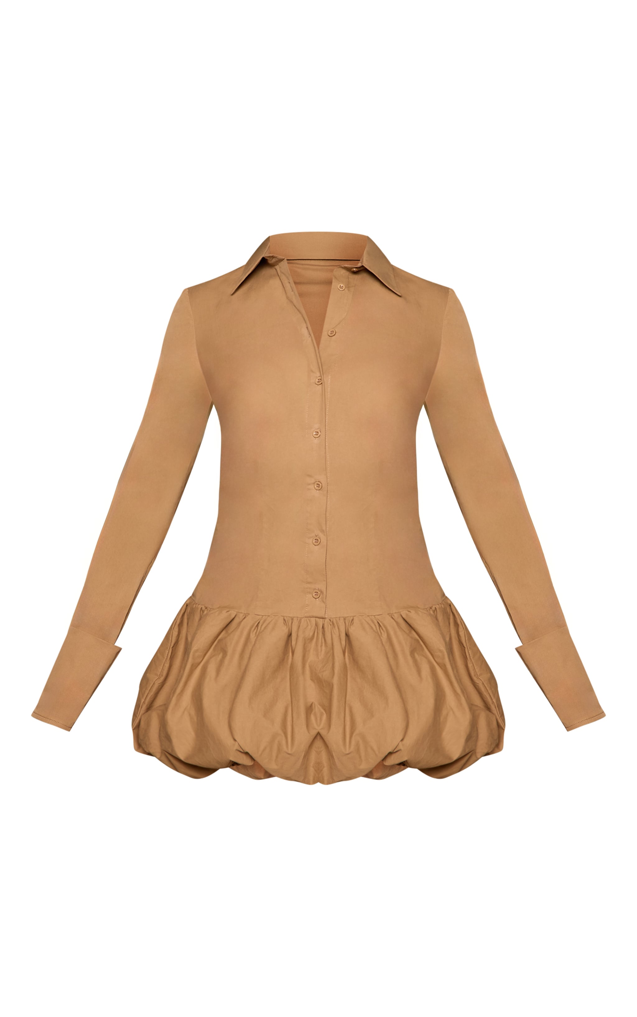 Khaki Button Down Puffball Detail Shirt Dress image 5