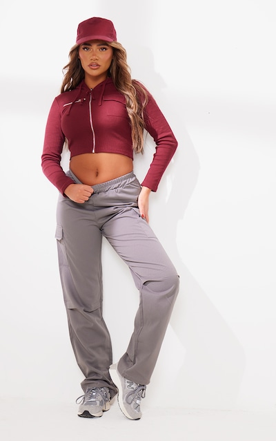 Grey Elasticated Waist Straight Leg Cargo Pants