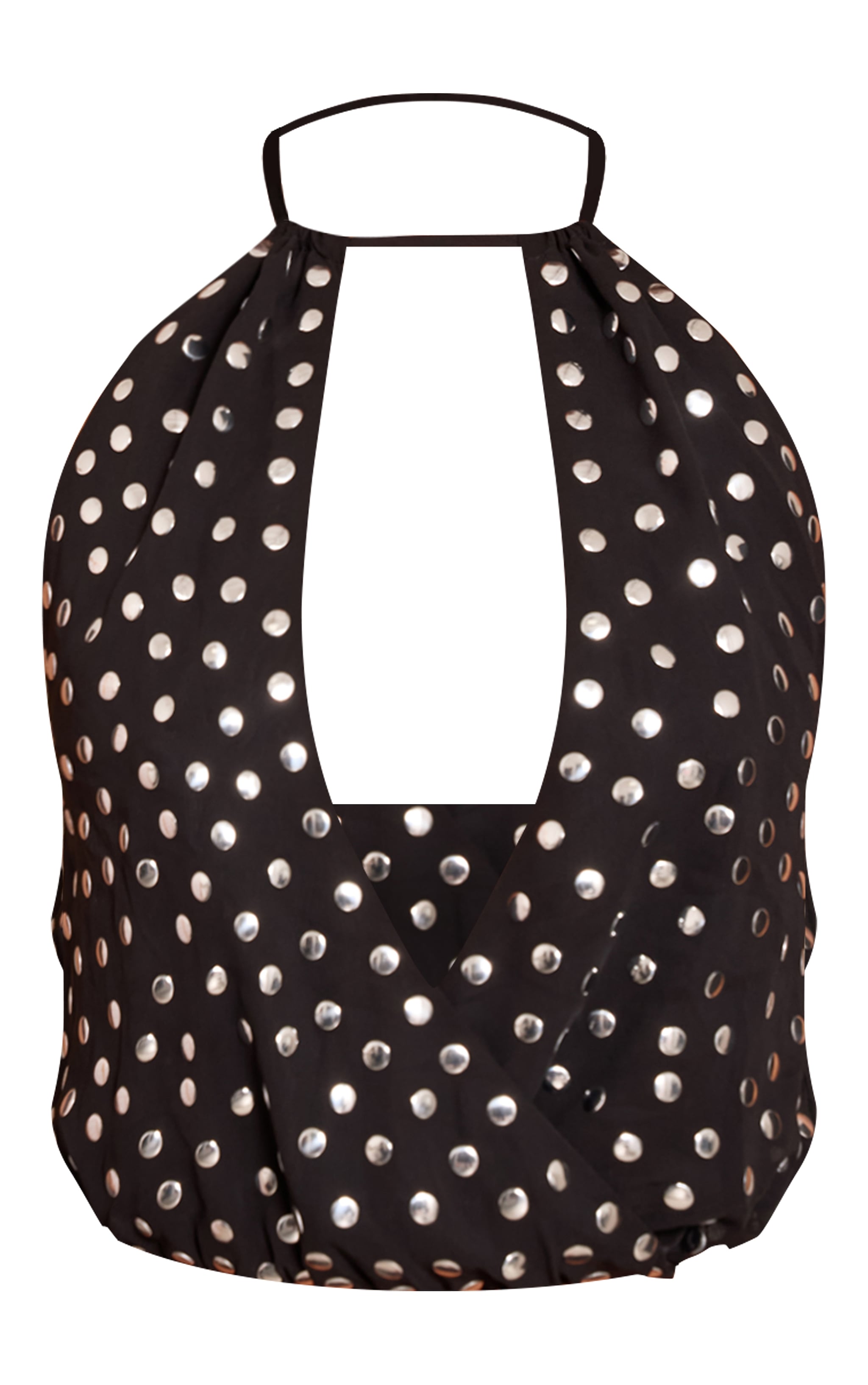Black Chiffon Studded Halterneck Bubble Hem Top image 5