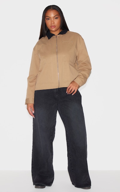 Plus Veste utilitaire beige à col contrastant et poches
