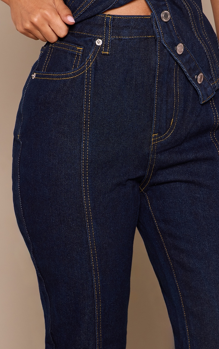 Petite Dark Indigo Contrast Seam Straight Leg Jeans image 4