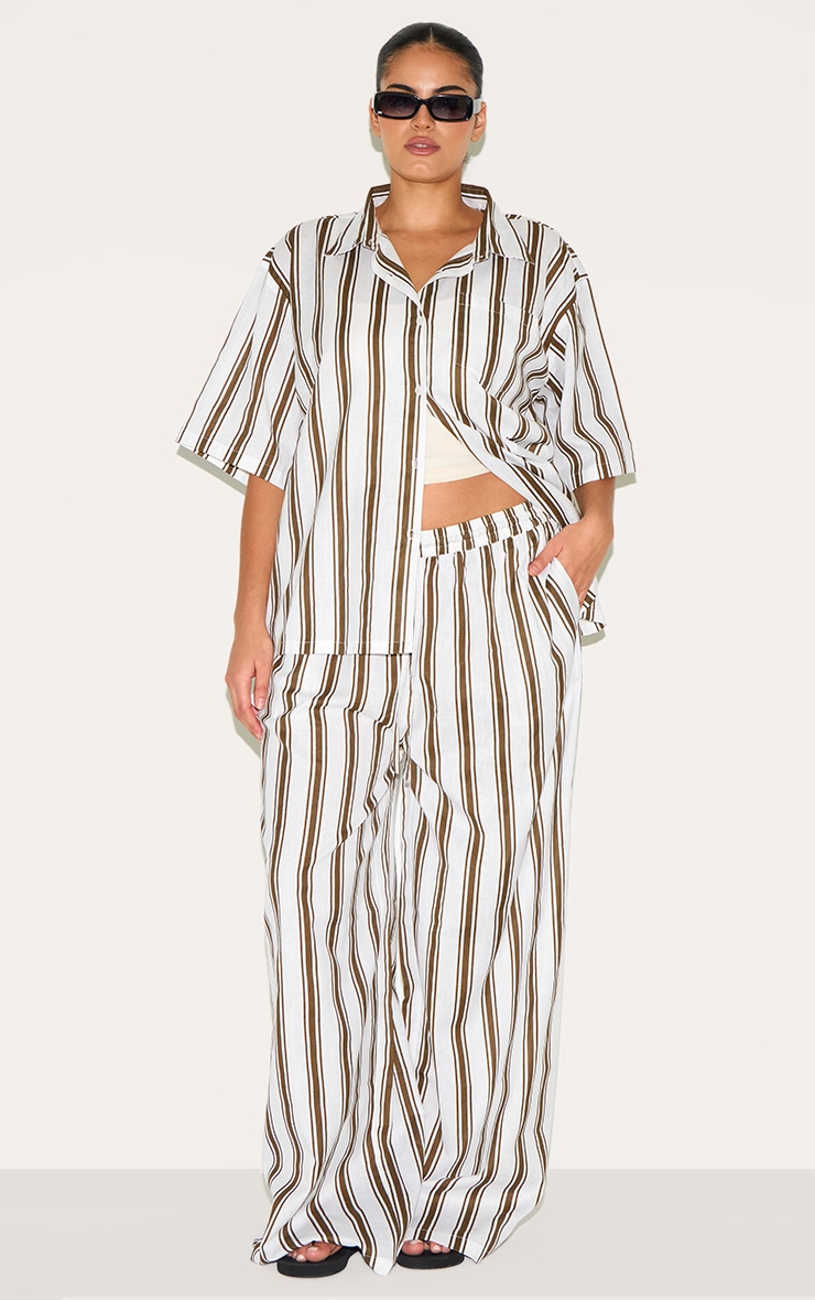 Plus Beige Striped Wide Leg Pants image 1