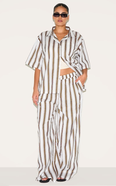 Plus Beige Striped Wide Leg Pants
