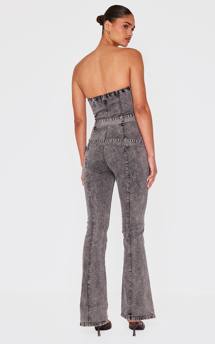 Washed Grey Buckle Detail Straight Leg Denim Jumpsuit image 2