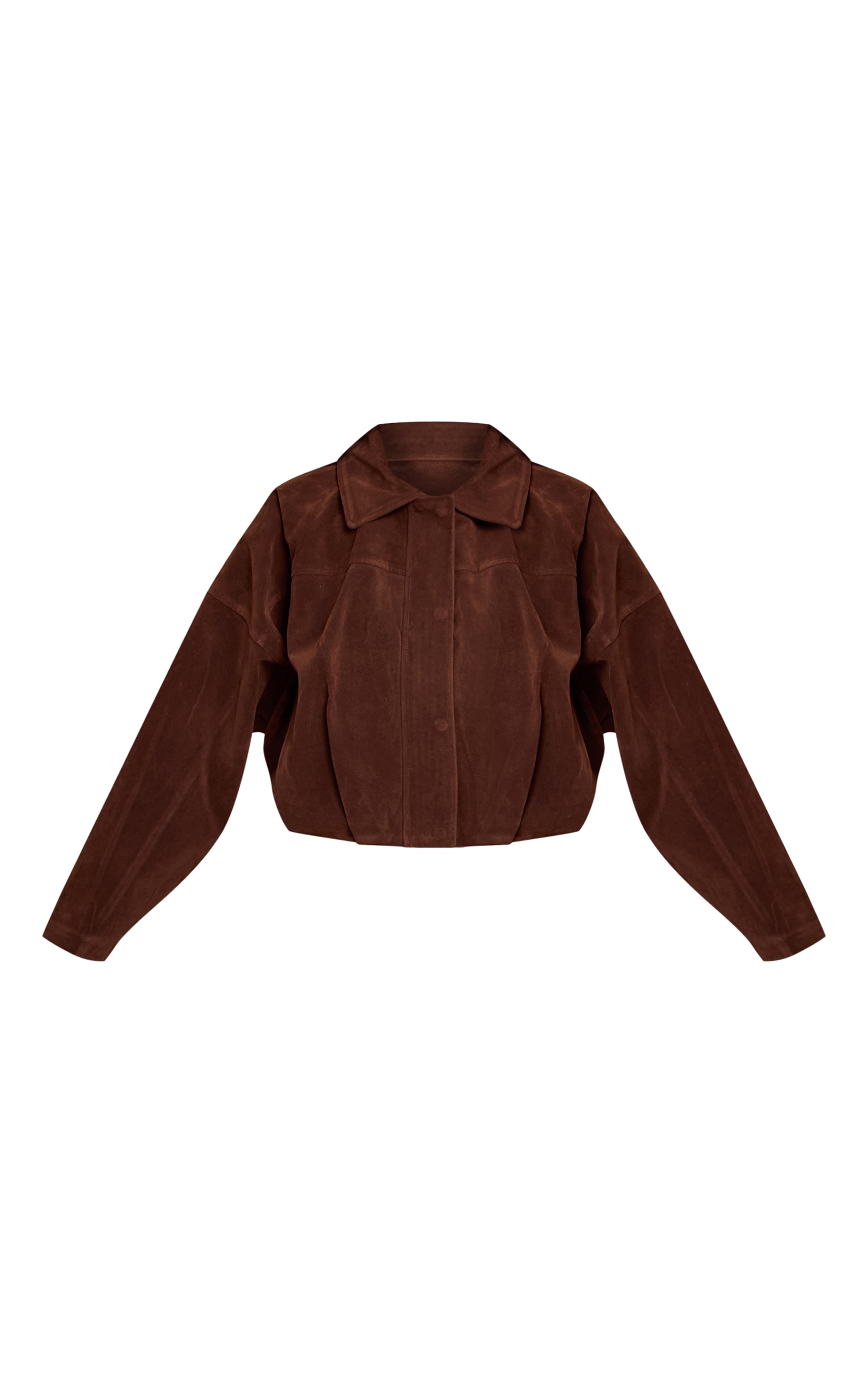 Chocolate Faux Suede Covered Placket Bomber Jacket image 5