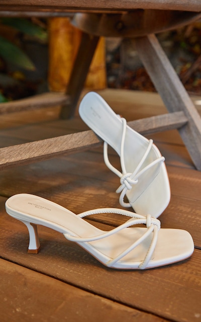 White Wide Fit Pu Square Toe Knotted Heeled Mules