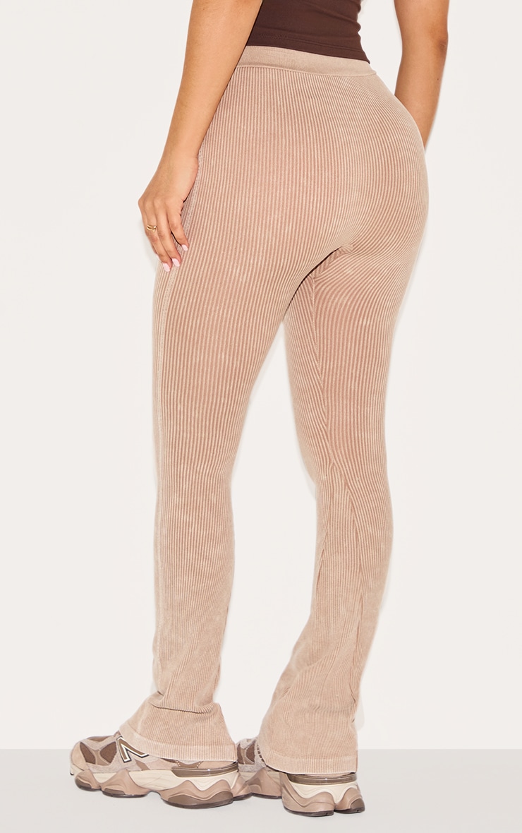 Petite Stone Faded Snatched Rib Crossover Flares image 3