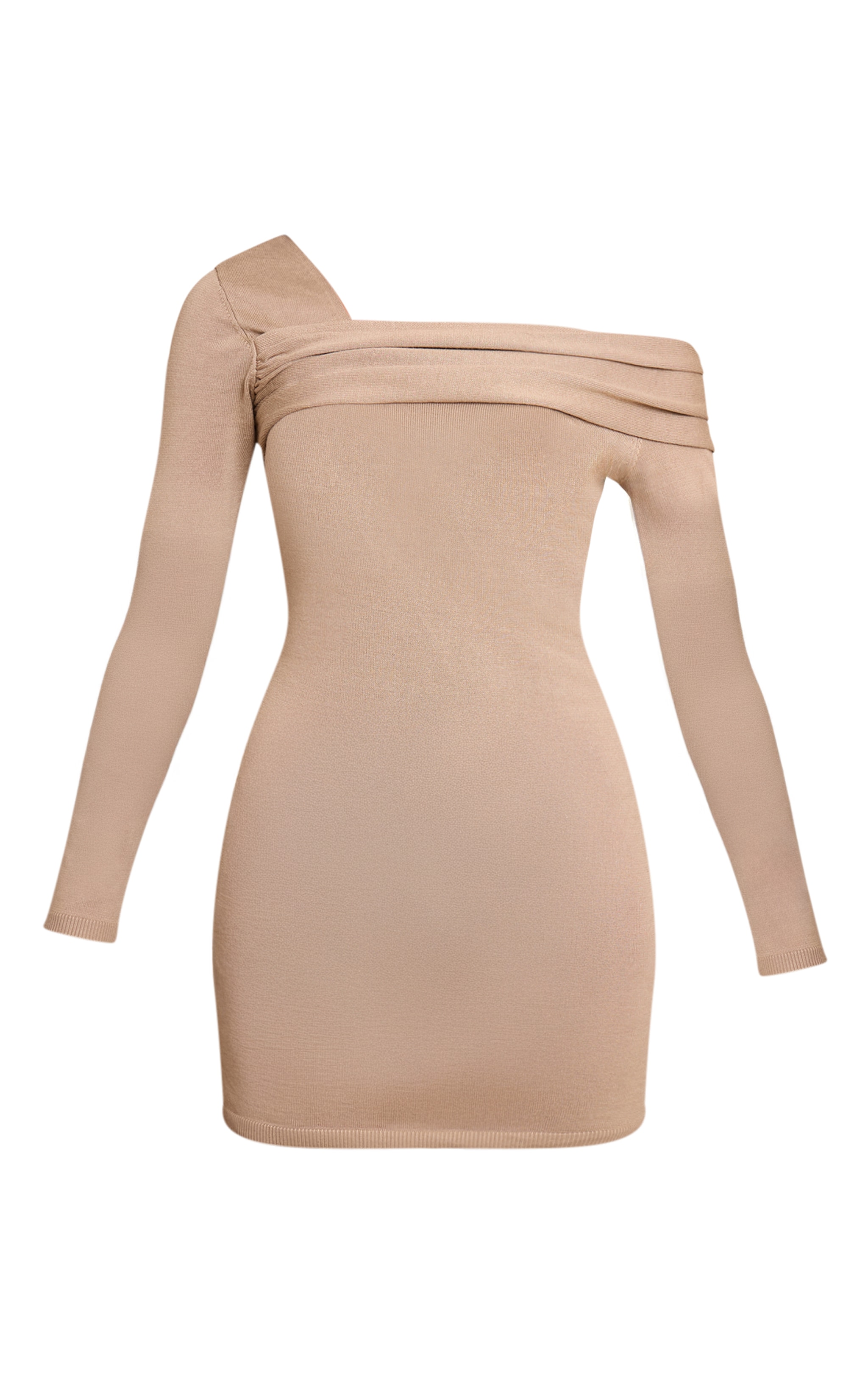 Mini robe asymétrique en maille tricot camel à manches longues image 5