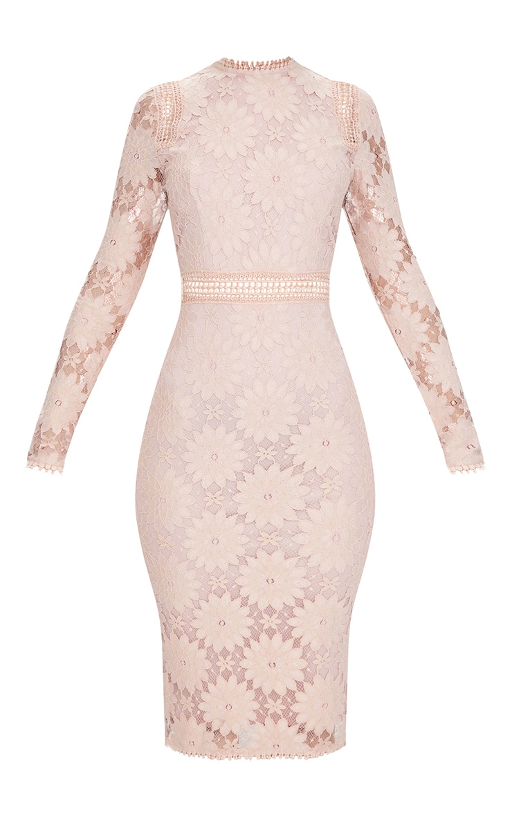 dusty pink long sleeve lace bodycon dress