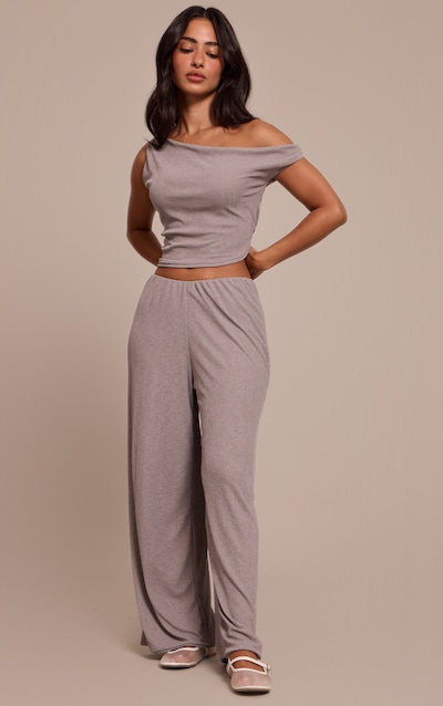 Petite Grey Sheer Textured Wide Leg Pants
