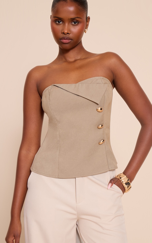 Mushroom Woven Trim Detail Bandeau Top