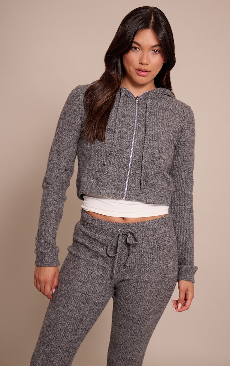 Top gauffré côtelé brossé gris anthracite à zip image 1