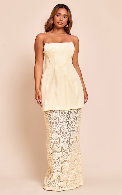 Shape Butter Yellow Structured A Line Lace Hem Maxi Dress