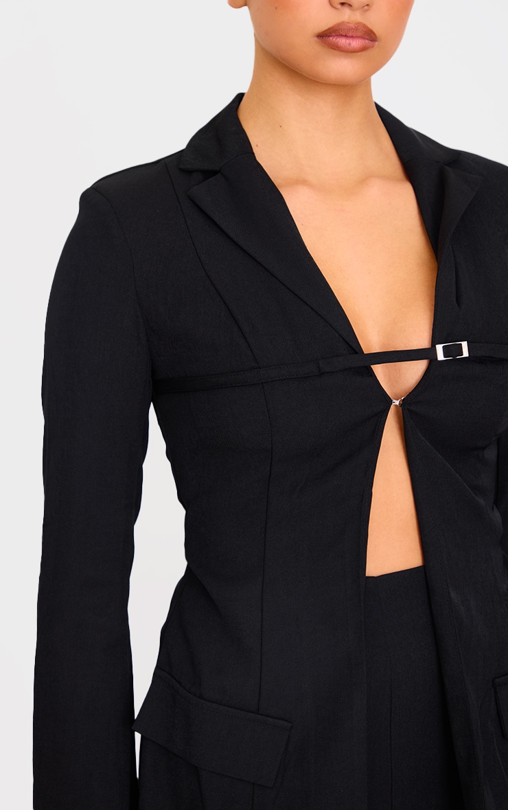 Black Tailored Woven Thin Belt Detail Romper image 4