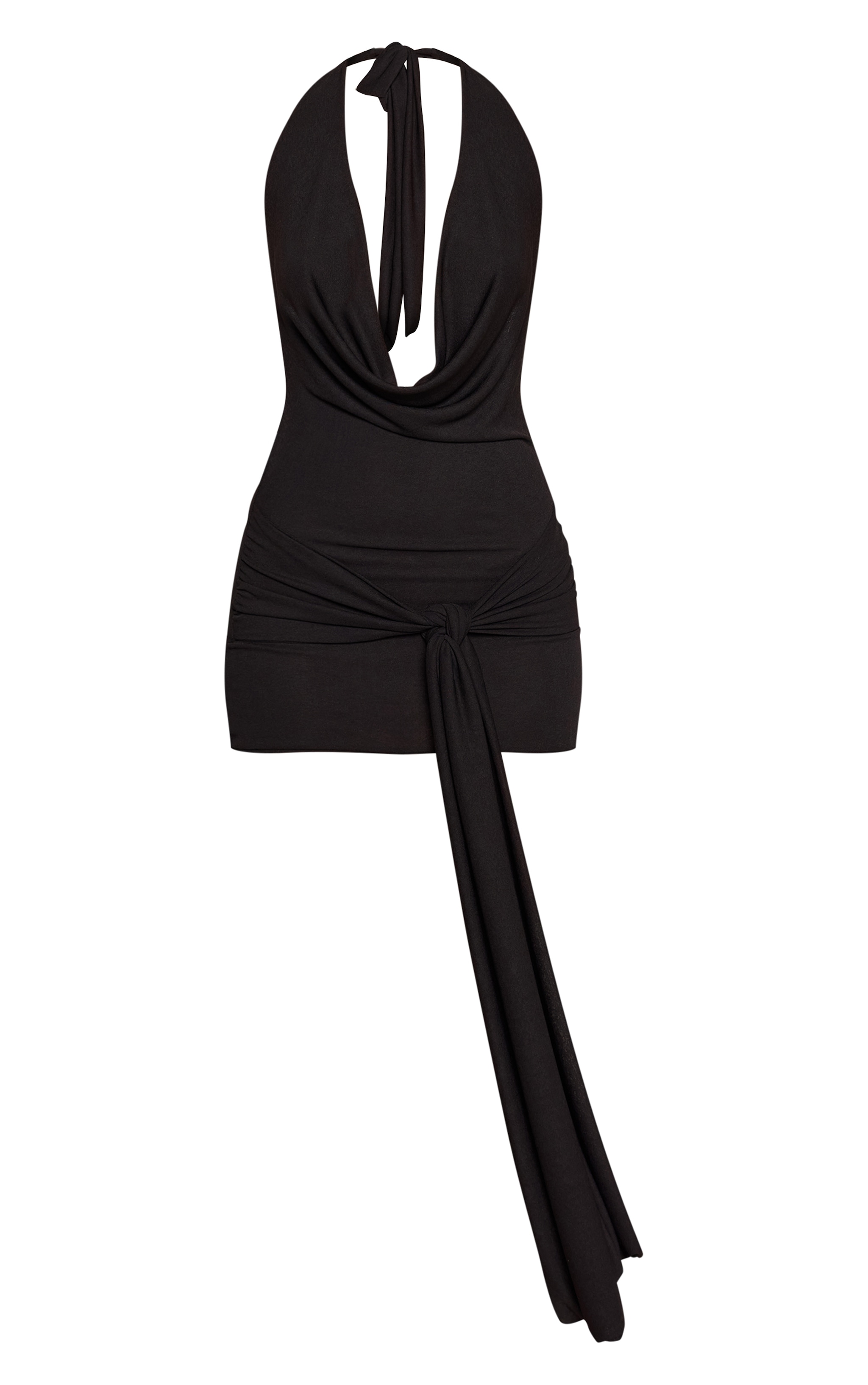 Black Onion Skin Cowl Neck Wrap Front Mini Dress image 5