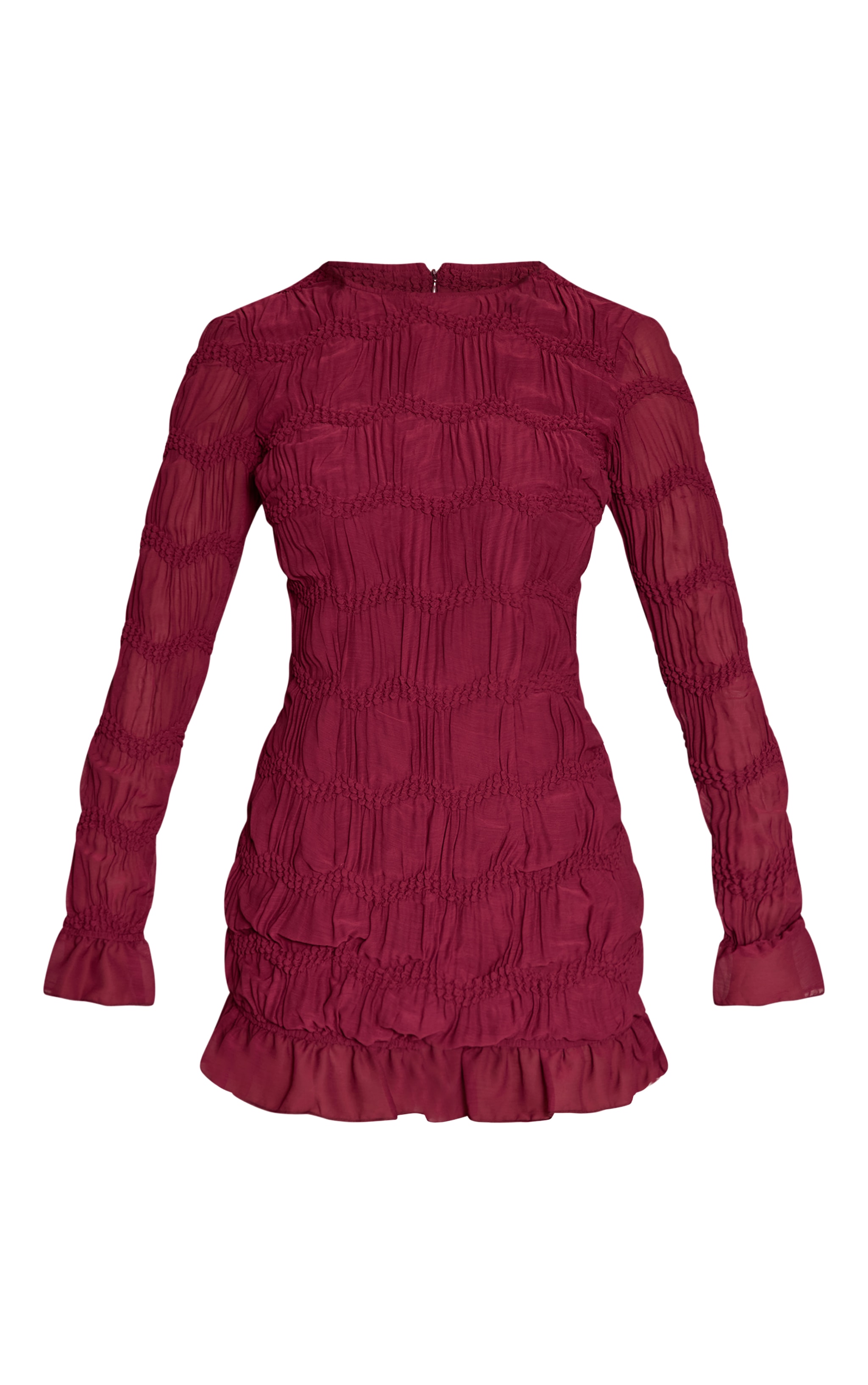 Plum Textured Long Sleeve Crew Neck Mini Dress image 5