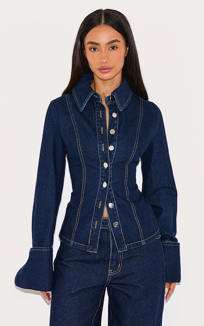 Petite Indigo Blue Wash Long Sleeve Fitted Denim Shirt