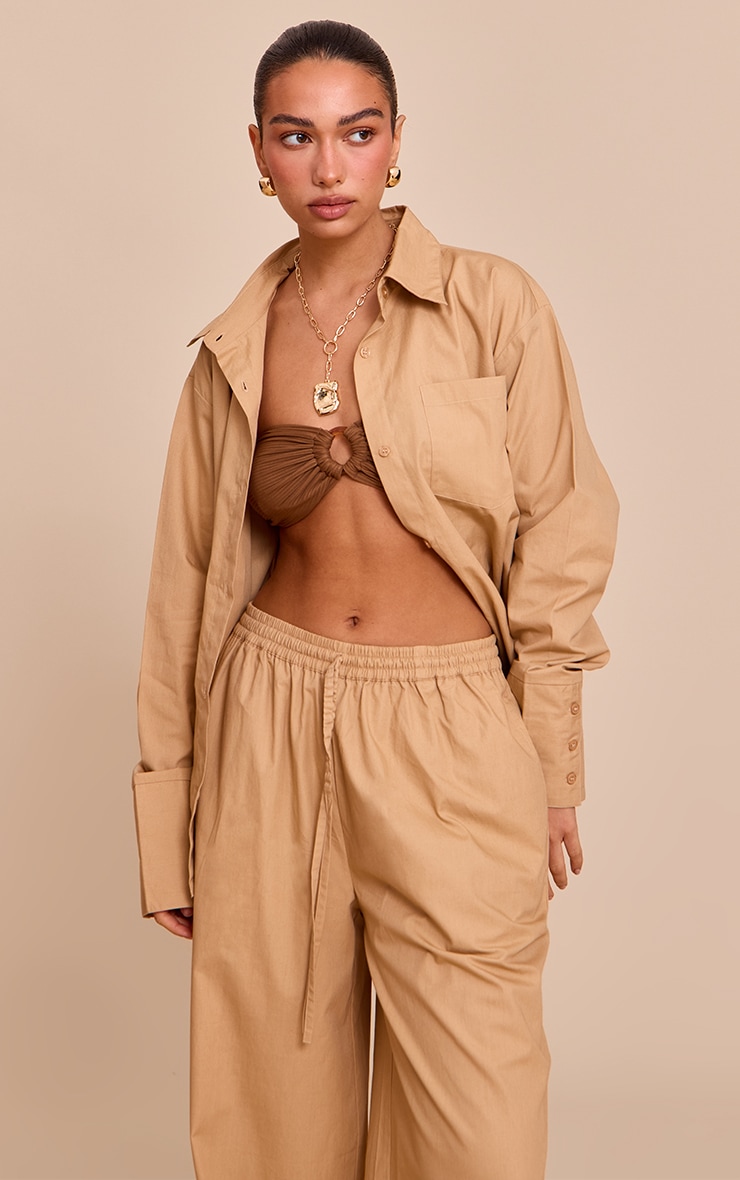 Sand Cotton Poplin Oversized Long Sleeve Shirt image 1