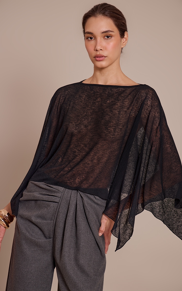 Top long style cape asymétrique en mesh dévoré côtelé chocolat image 1