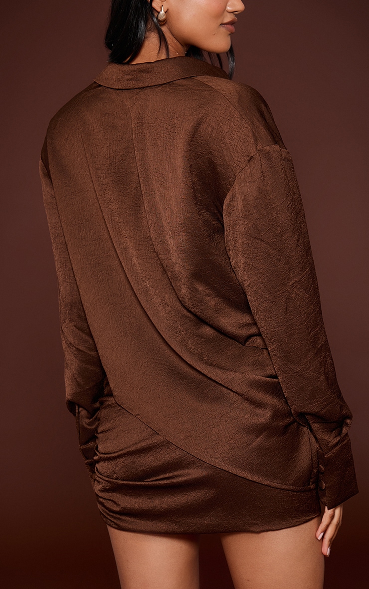 Chocolate Textured Satin Ruched Mini Skirt image 3