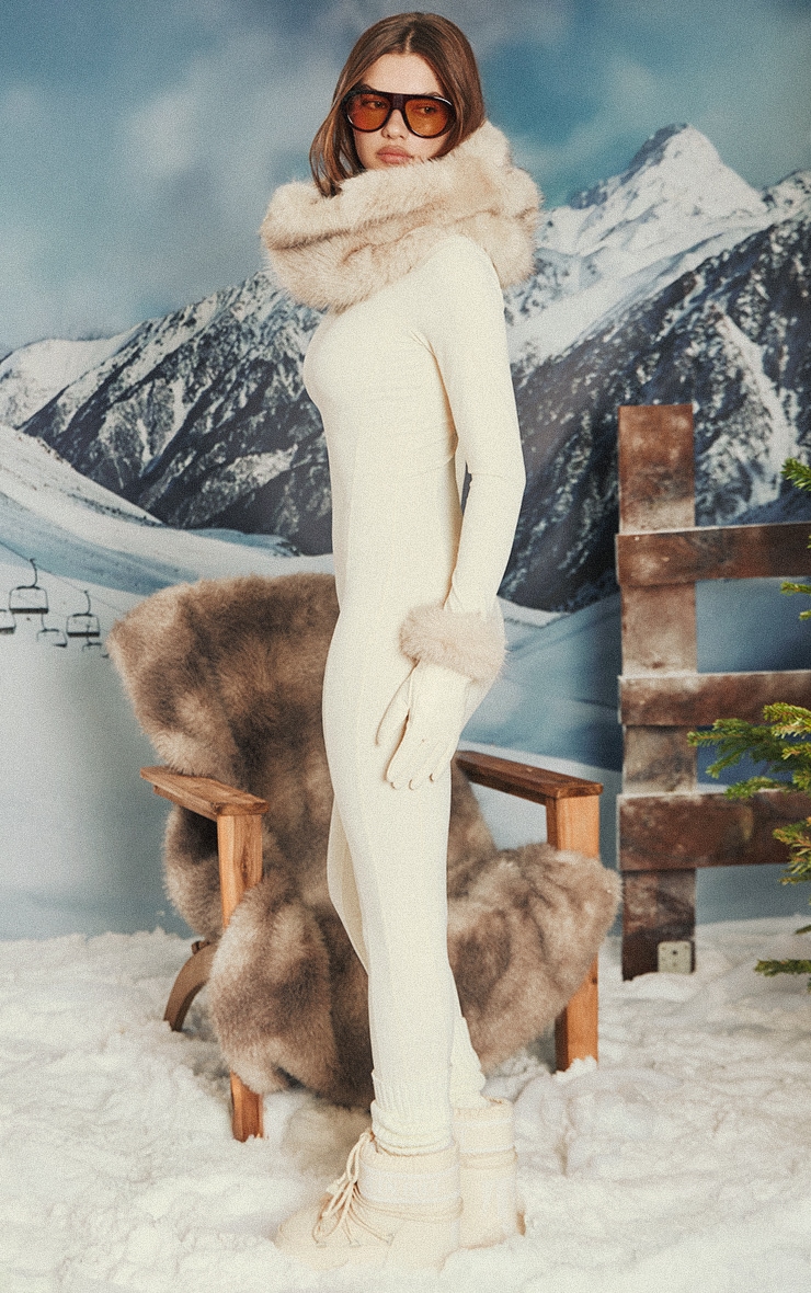 PLT SKI Cream Sculpt Seam Detail Zip Front Unitard image 2