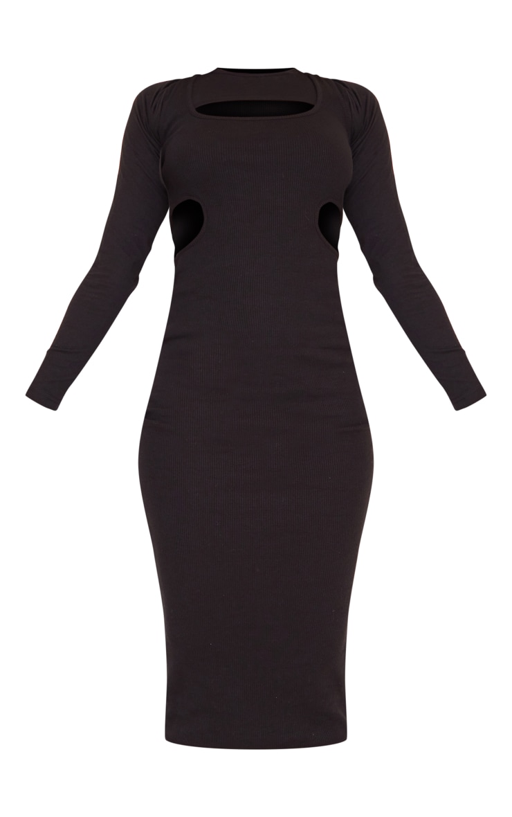 Black Rib Contrast Cut Out Midaxi Dress image 4