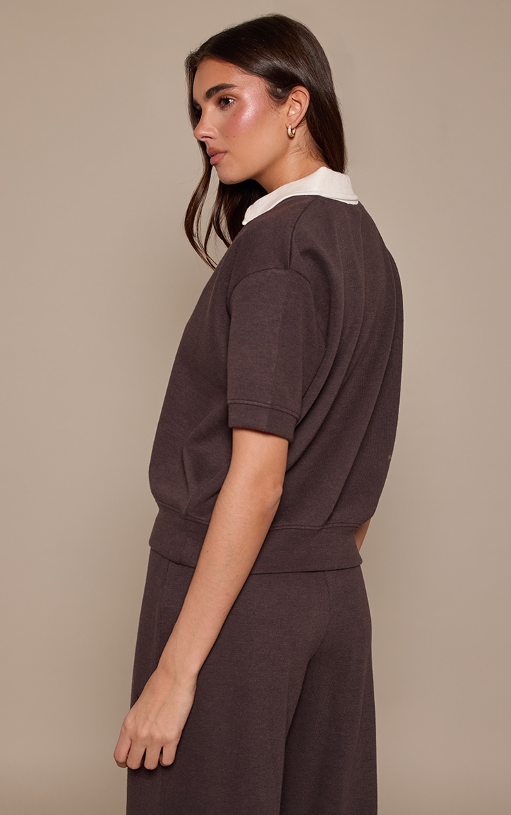 Brown Collared Polo Emblem Top  image 2