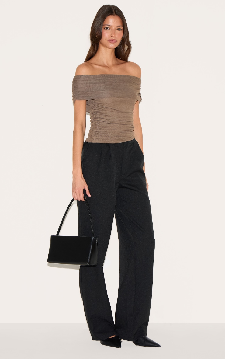 Top bustier en mesh gris champignon froncé à détail replié image 3