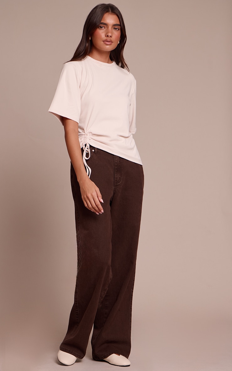 T-shirt oversize très doux crème froncé image 3