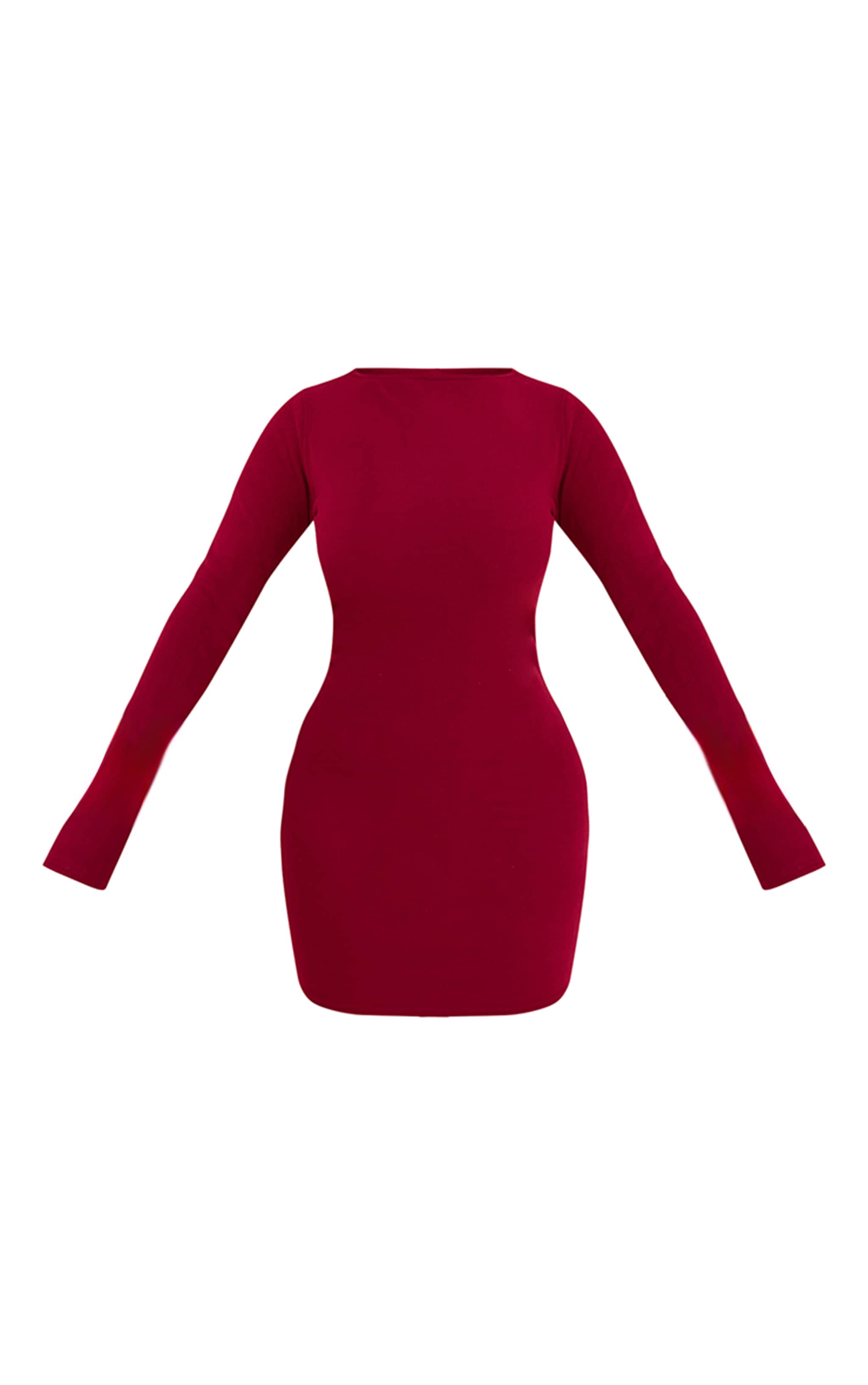 Shape Burgundy Micro Rib Long Sleeve Boat Neck Mini Dress image 5