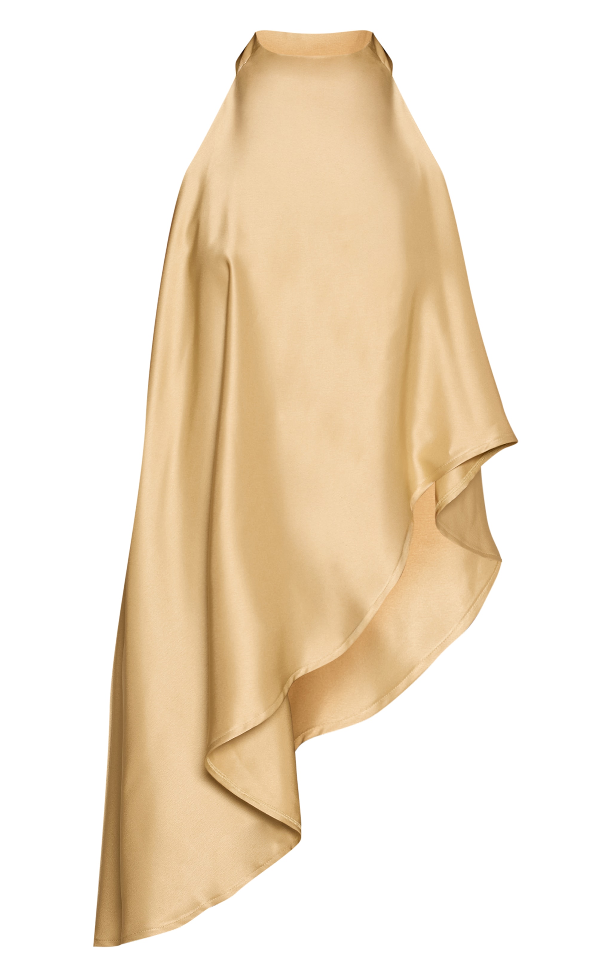 Green Satin High Neck Aysemetric Detail Top image 5