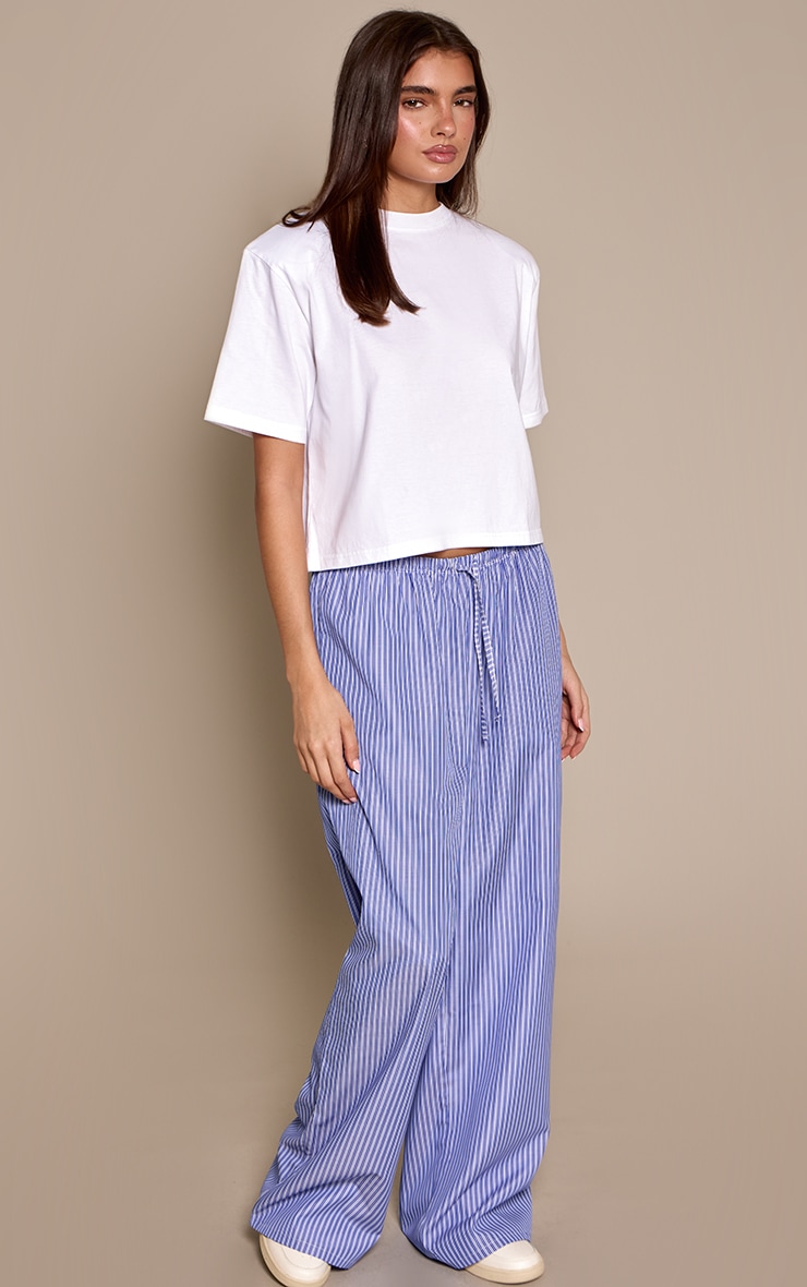 Blue Striped Print Drawstring Wide Leg Trousers image 2