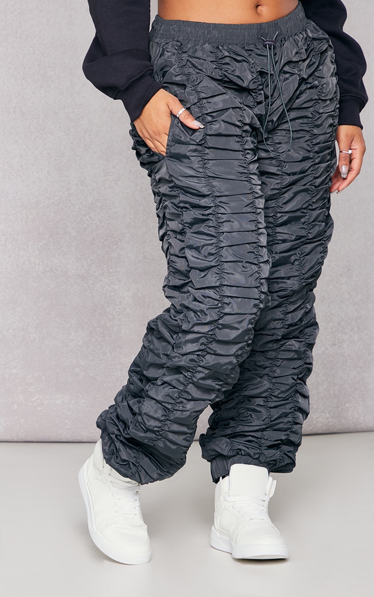 Shape Grey Shell Low Waist Ruched Track Pants image 2