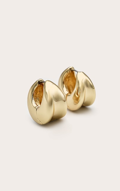 Gold Chunky Clasp Beveled Hoop Earrings