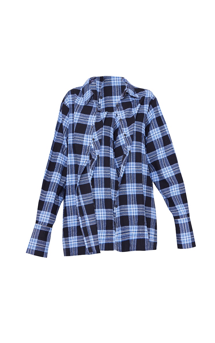 Navy Oversized Checked Shirt | Tops | PrettyLittleThing KSA