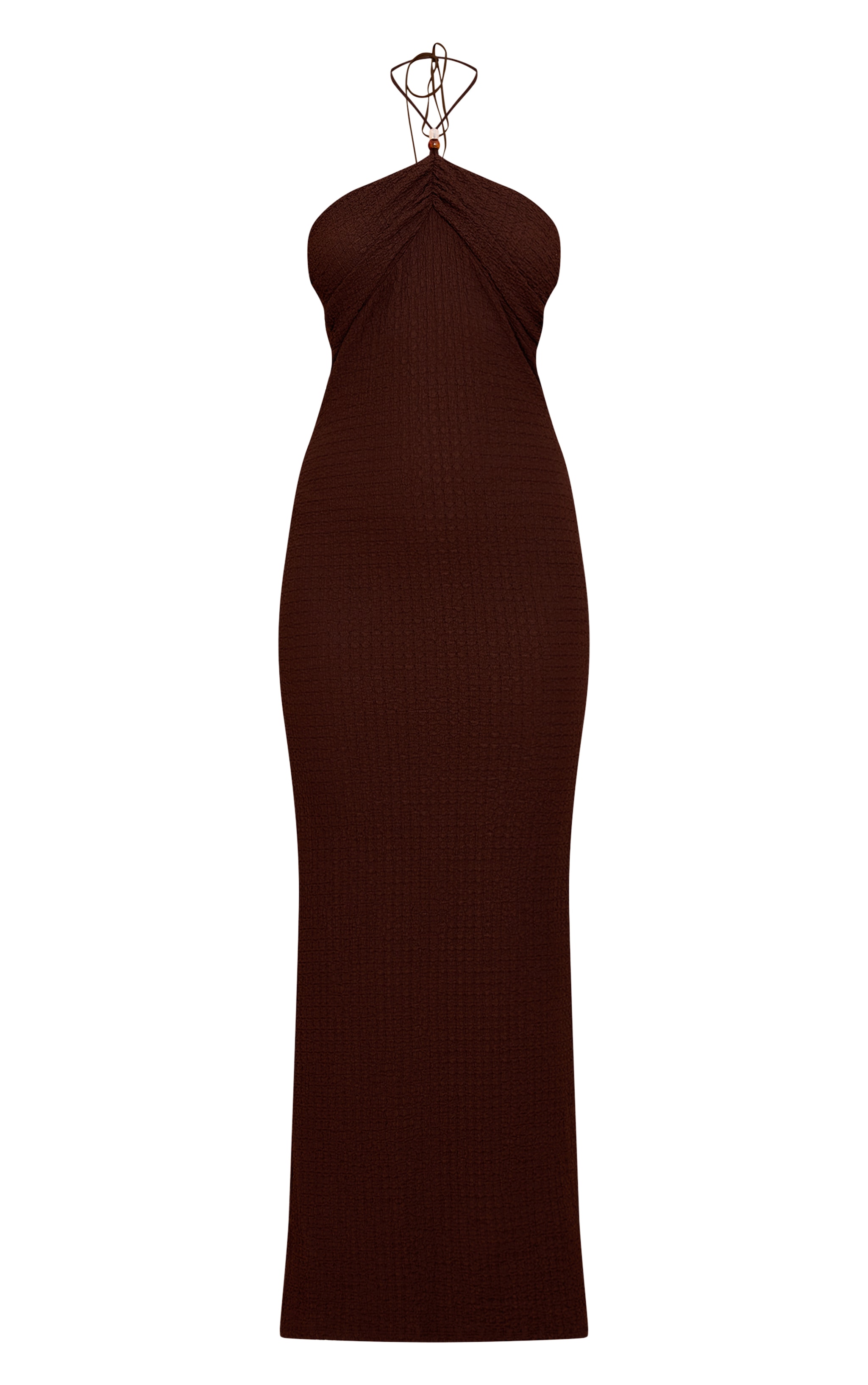 Chocolate Textured Beaded Detail Halterneck Maxi Dress image 5