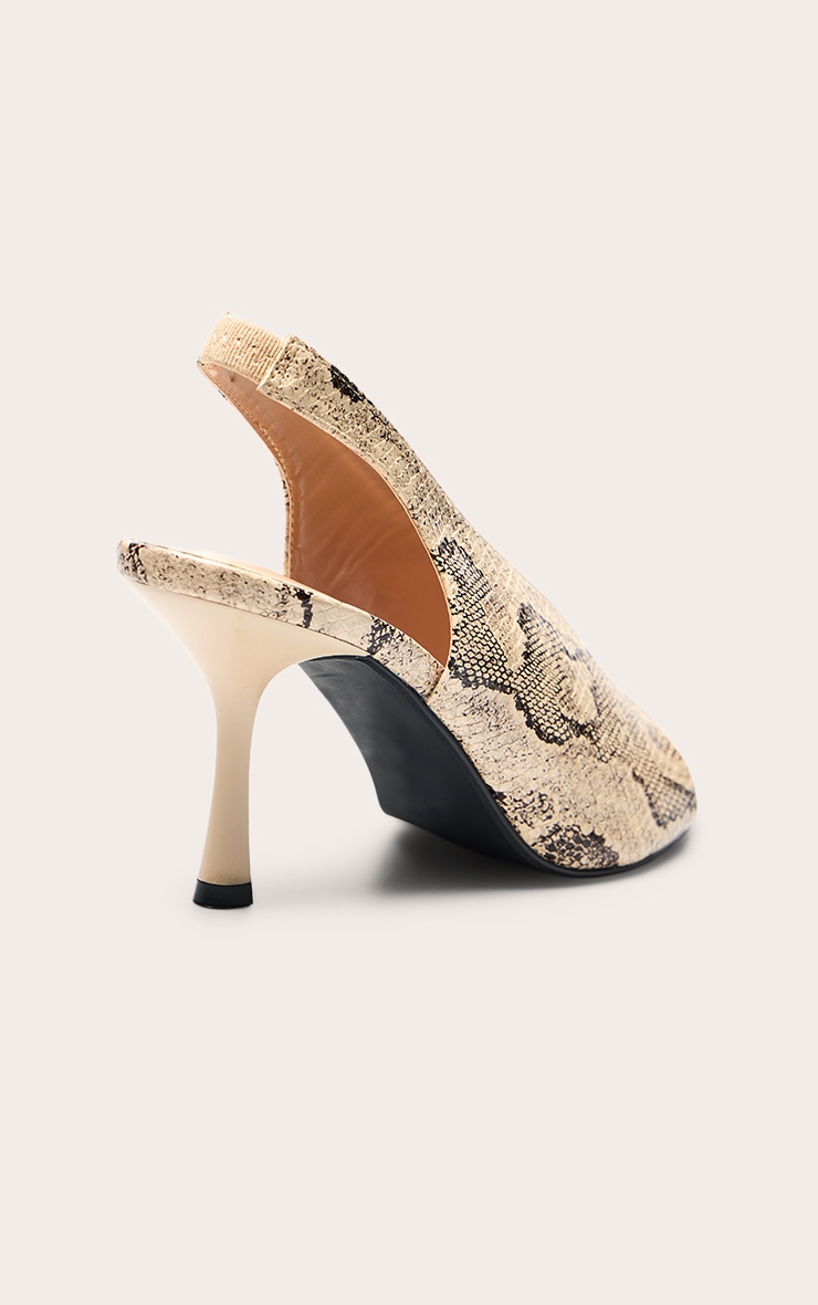 Natural Snake Open Toe Stiletto Sling Back Heels image 4
