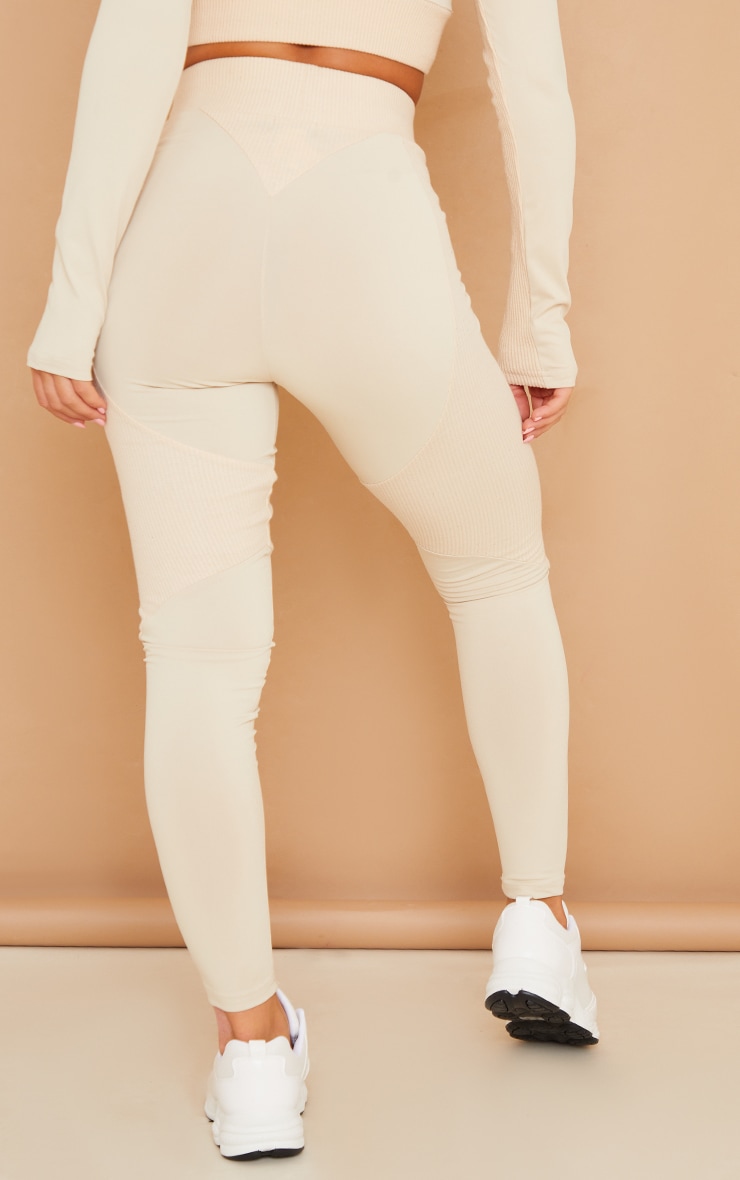 Oatmeal Rib Detail Tie Front High Waist Gym Legging image 3