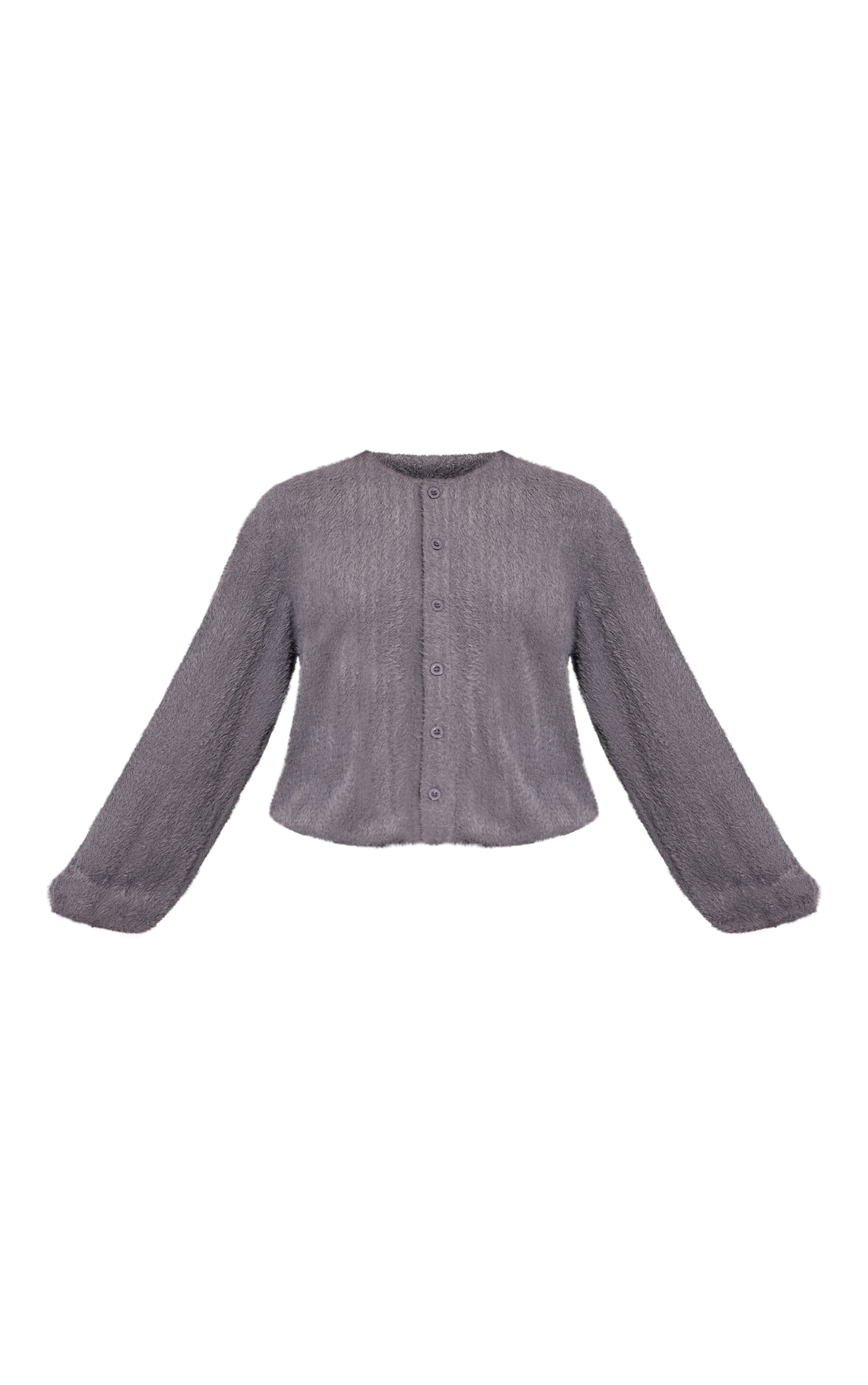 Grey Textured Button Up Long Sleeve Cardigan image 5