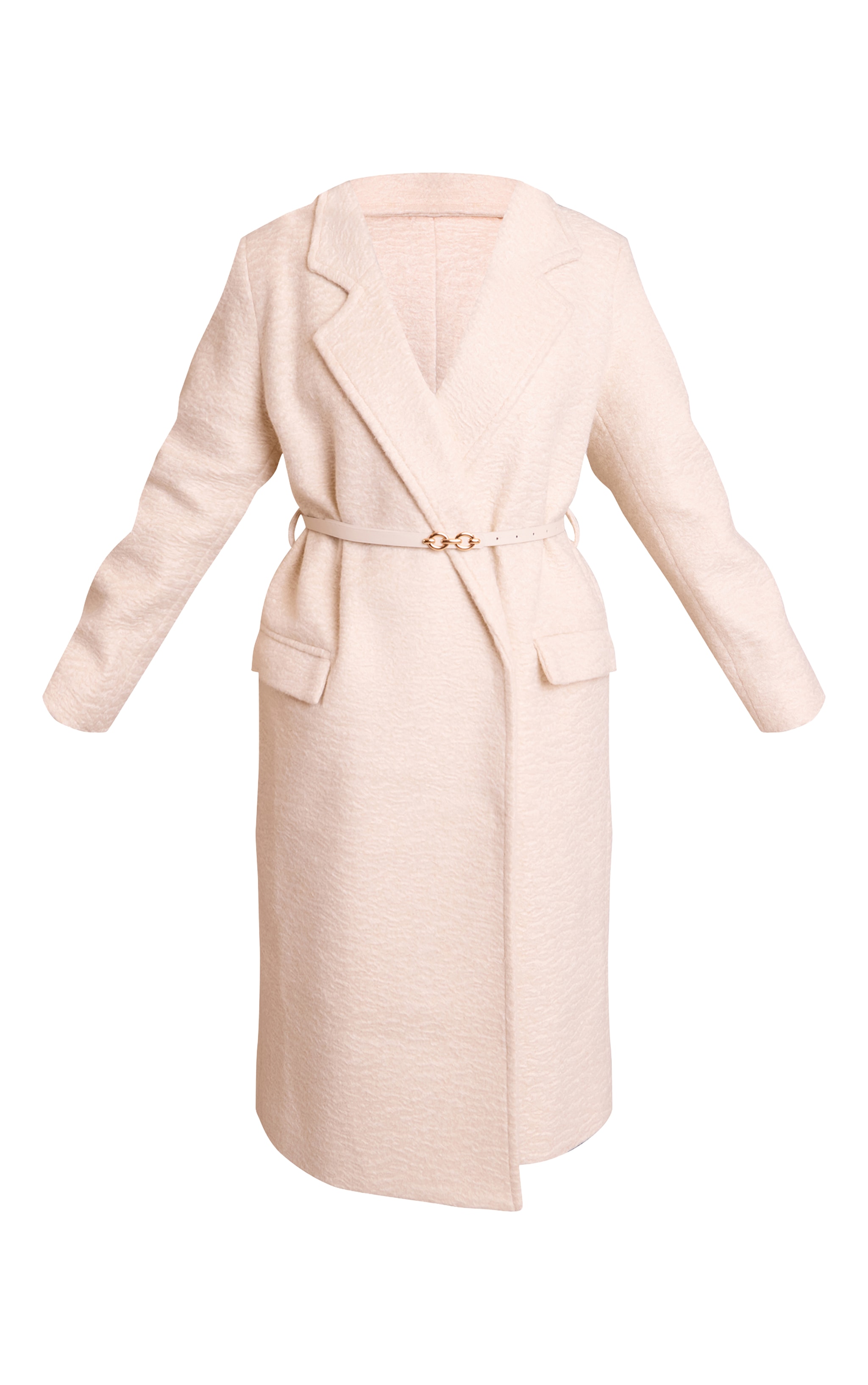 Petite Cream Belted Wool Look Maxi Coat image 5