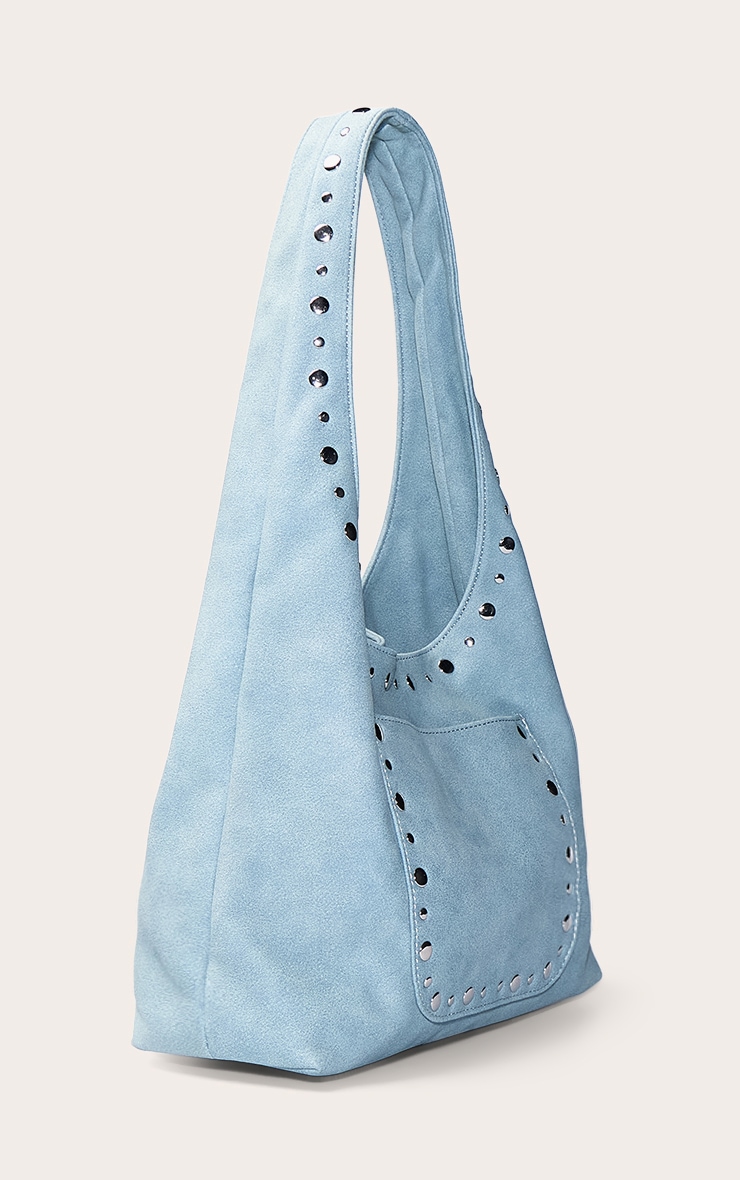 Sac à main en suédine bleu poudré à clous image 3