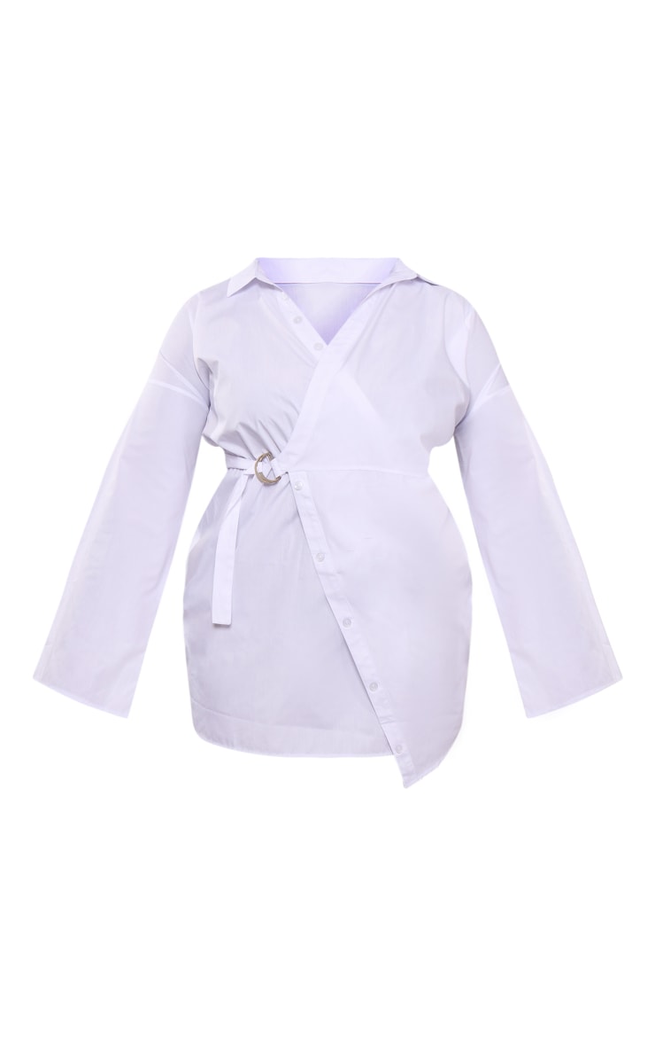 Plus White Wrap Front Belt Detail Shirt Dress image 5