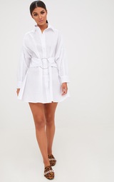 White Ring Waist Detail Shirt Dress 4