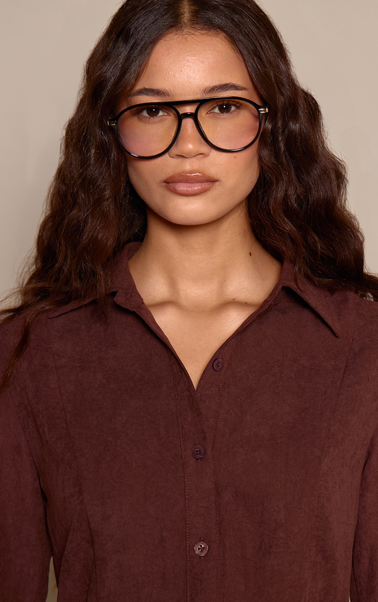 Brown Peach Skin Fitted Shirt image 4