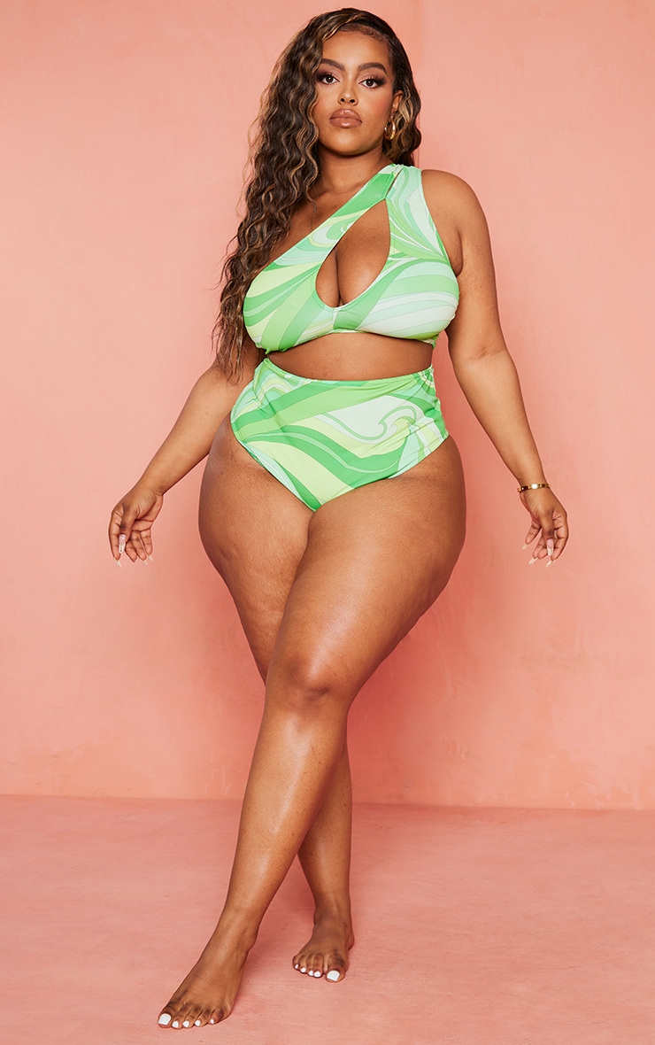 Plus Bas de maillot de bain taille haute imprimé vert image 3