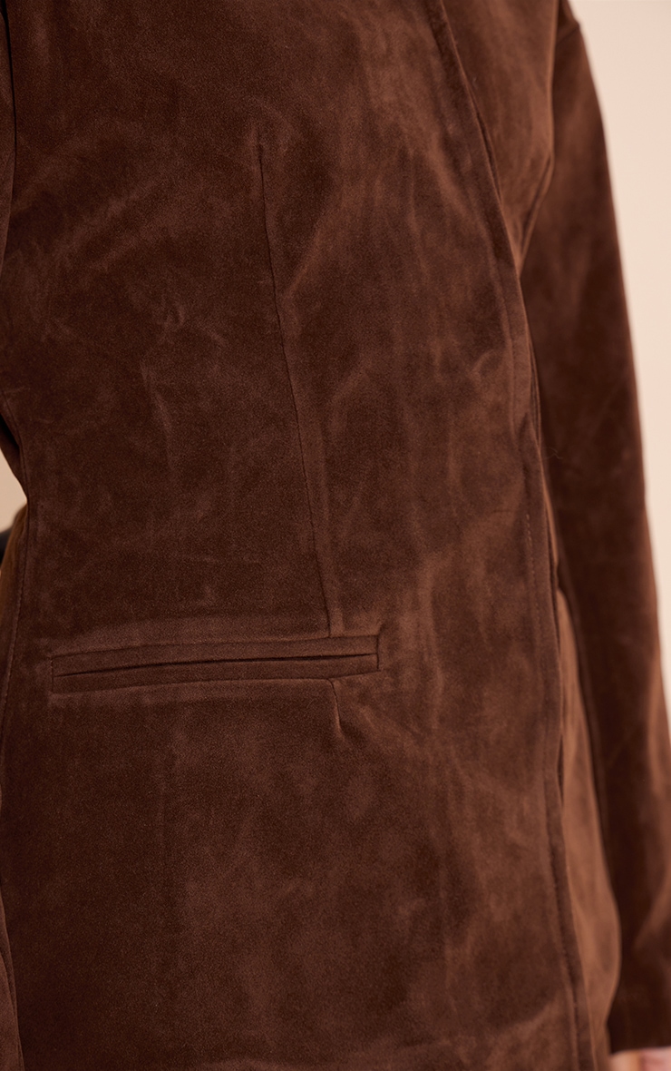 Dark Brown Suede Collarless Cocoon Sleeve Blazer image 4
