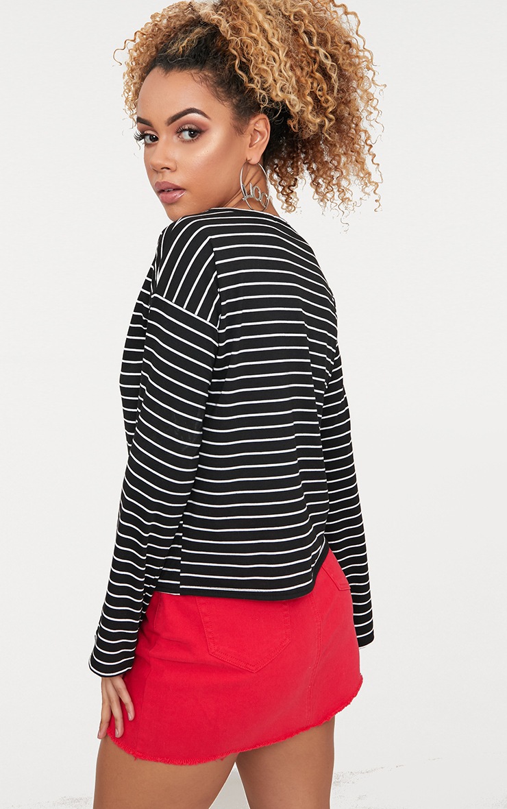 Black Pinstripe Jersey Long Sleeve Top PrettyLittleThing