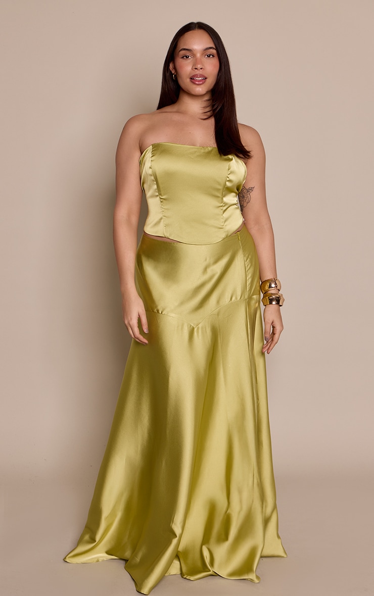 Plus Apple Green Satin Bandeau Corset Top image 3