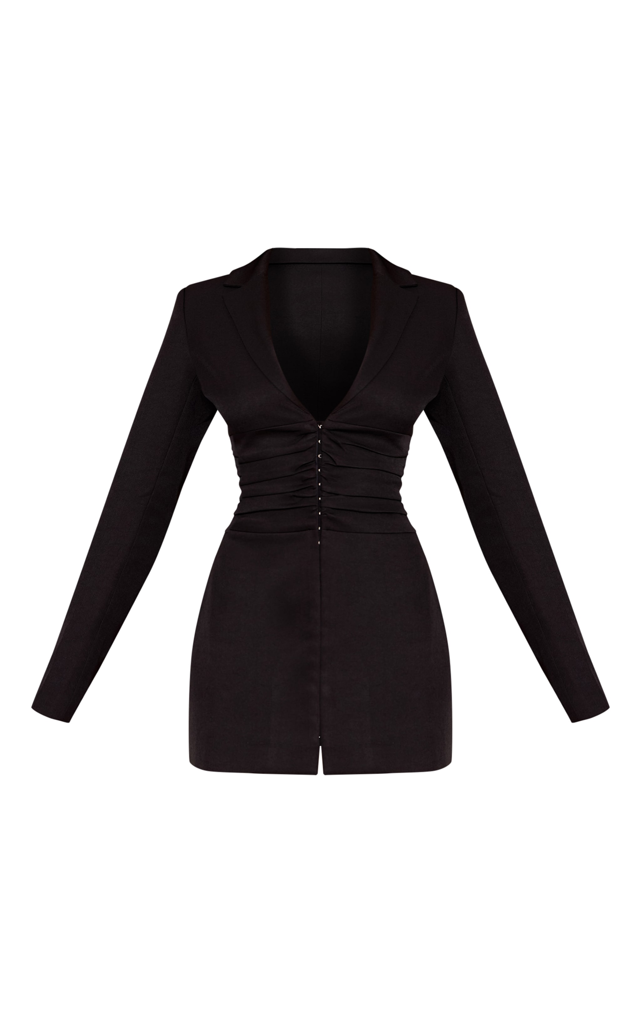 Black Woven Tailored Hook and Eye Blazer Dress image 5