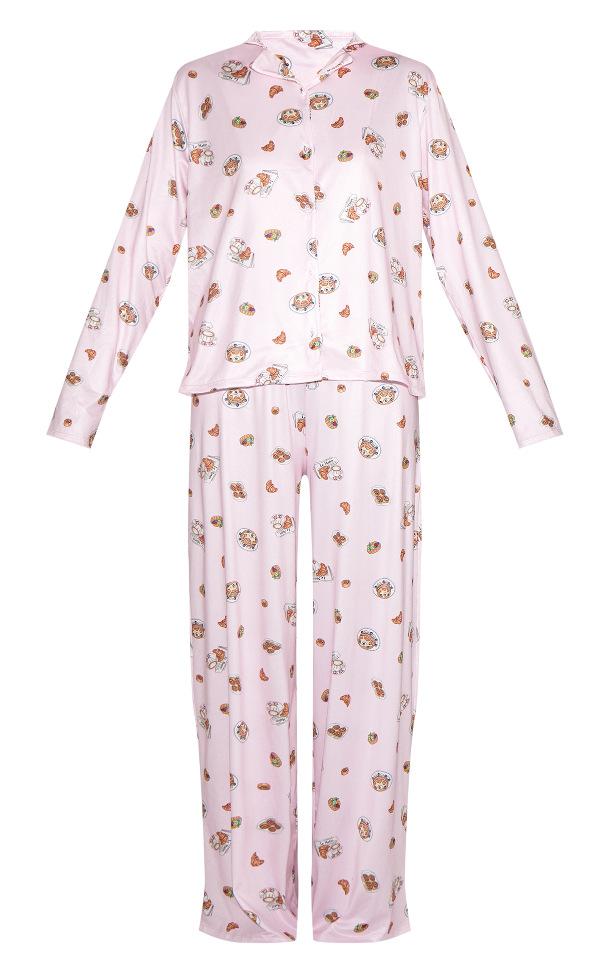 Pink Breakfast Print Long Sleeve Button Through PJ Set image 5